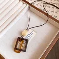 Vintage resin geometric pendant necklace with brown leather cord in wooden jewelry box - Geometric Rectangle & Oval Ring (HN12385) / Coffee