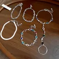5-piece set of elegant silver-toned chain bracelets with colorful crystal beads. - Bracelet (5-Piece Set) / Silver (Colored 5-Piece Set)