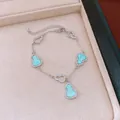Detailed view of silver-plated hulu bracelet with blue inlay and shimmering zircons - Style 1 (Silver-Blue-Gourd) / Silver
