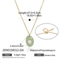 Elegant gold-plated stainless steel necklace with green resin pendant and size specs. - Oval Green Stone Necklace (JDN0104312-GN)