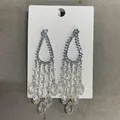Squisiti orecchini pendenti vintage francesi con zirconi cubici chiari e perle - Nappina Lunga Strass Perla (HE33213) / Argento
