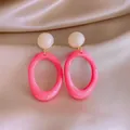 Vibrant hot pink dopamine style oval hoop earrings with elegant cream ball studs - Oval Hoop Style / Pink