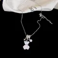 Elegante silberne Halskette mit Bärenanhänger, funkelndem Zirkonia-Stern und feiner Perle - Halskette (2#)