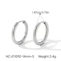 Detailed product view of minimalist silver stainless steel hoop earrings, 1.87cm diameter - Minimalist Simple Hoop Style (HC-E11092-14mm-S)