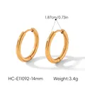 Close-up of minimalist golden titanium steel hoop earrings with size and weight info - Minimalist Simple Hoop Style (HC-E11092-14mm)