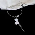 Exquisite Silberkette mit schimmerndem Glasbär-Anhänger und Perlenakzenten für Damen - Armband (6#)