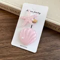 Sweet pink glittery starfish and seashell pearl hair clip set for summer vacation style - Starfish Shell Style / Pink