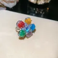 18k gold plated open ring featuring a vibrant five-color flower design with zircons - Open Design / Silver - Rainbow