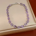 Elegant purple marquise cut zircon bracelet with silver plated link chain for women - Bracelet Only / Silver-Purple
