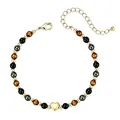 Bracelet élégant en œil de tigre et perles noires avec un cœur en acier doré - Oeil de Tigre Noir (Style-4)