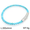Bracciale in perline di pietra naturale blu con chiusura in acciaio, 200x4mm, 9g - Stile Semplice con Perline (KB214724-SJ) / 20cmx4mm / Pietra Naturale Color Turchese Blu