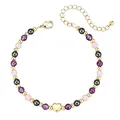 Bracelet élégant en perles d'acier inoxydable avec cristaux roses, violets et cœur. - Violet Rose Gris (Style-5)