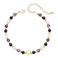 Vue détaillée du bracelet en perles avec pendentif cœur doré et fermoir ajustable - Violet Rose Noir (Style-6)