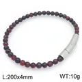 Bracciale in pietre occhio di tigre rossa con chiusura in acciaio, 200x4mm. - Stile Semplice con Perline (KB214729-SJ) / 20cmx4mm / Occhio di Tigre Rosso