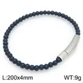 Bracciale elegante con perline di onice nera e chiusura in acciaio inox, 200x4mm, 9g - Stile Semplice con Perline (KB214732-SJ) / 20cmx4mm / Pietra Naturale Color Agata Nera