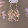 Elegant pink crystal tassel earrings with bohemian teardrop pendants and sparkling beads - Waterdrop Tassel Style (1#)