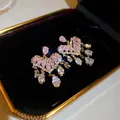 Elegant pink and clear crystal butterfly tassel earrings with a luxurious gold finish - Butterfly Dynamic Style (14#)