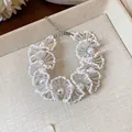 Elegant handmade white floral lace beaded necklace featuring pearls close-up view. - Bracelet / White