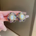 Vintage cameo stud earrings with purple crystals and gold-tone finish - Lady Cameo Style (19#)