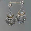 Elegant bohemian style silver teardrop earrings featuring sparkling crystal tassel fringe - Waterdrop Frame Tassel (33#)