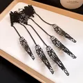 Vintage gothic black lace hand chain ornament with five hollowed filigree finger armor rings - Armor Claw Style (HB5949 HB5950) / Black