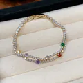 Detailed view of 18k gold-plated bracelet with multi-colored cubic zirconia stones - Five-Color Zircon (6#)