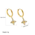 Exquisite gold-plated titanium steel four-leaf clover cubic zirconia dangle earrings for women - Earrings / Gold