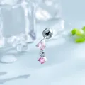 Minimalist titanium cartilage stud earring with double pink round zircon dangles - Pink
