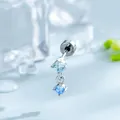 Minimalist titanium cartilage stud earring with dangling blue cubic zirconia stones - Light Sea Blue