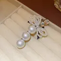 Elegant white pearl and rhinestone bow hair clip, French style duckbill clip accessory - Duckbill Clip - Single Piece / White