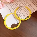 Yellow enamel hoop earrings with blue polka dots and silver needles - 5cm / Yellow