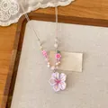 Handmade sweet lavender beaded resin flower pendant necklace with cute pink dopamine accents - Flower Necklace Style (HN12171) / Pink Purple
