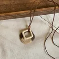 Handmade ethnic wood pendant necklace with cream and jute cord wrap detail - Square Braided Style(HN12317) / Coffee