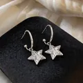 Eleganti orecchini a cerchio color argento con pendente a stella e zirconi brillanti - Ago d'argento / Argento