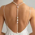 Elegante collar de espalda de perlas barrocas cadena corporal para vestidos abiertos sexy - Cadena de Espalda Barroca Larga(WG-1012)
