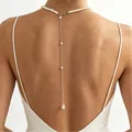 Elegant white pearl back necklace body chain accessory for backless wedding dresses - Sexy Back Body Chain(WG-1063) / Silver + White