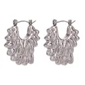 Exaggerated hollow stainless steel hoop earrings in silver finish for women fashion - Irregular Double Petal Hollow Earrings / Steel