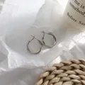 Dettaglio di orecchini a cerchio intrecciati argentati con finitura metallica lucida. - Perno in Argento Design Intrecciato a Doppia Torsione (21#) / Argento