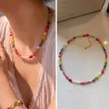 Colorful dopamine style crystal pearl necklace and bracelet set jewelry for women - Necklace / Colorful