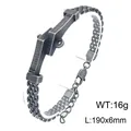 Pulsera trenzada de acero inoxidable plata vieja con detalle de placa de clavo industrial - Negro Mate