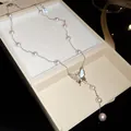 Elegant 18K gold plated butterfly necklace with dainty pearl beads in a luxury gift box - Silver