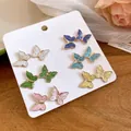Set of 6 pairs of colorful butterfly drip oil stud earrings in sweet vacation style - Butterfly Style / 12-piece Set (6 Pairs)