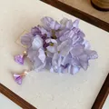Macro detail of Bohemian purple fabric flower hair clip with delicate pearl tassels - Duckbill Clip - Single Piece / Purple