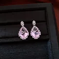 Dettaglio macro di orecchini a goccia in zircone rosa scintillante in custodia - Orecchini a Goccia d'Acqua / Rosa