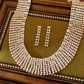Detailed view of the sparkling rhinestone tassel necklace and earrings jewelry set - Necklace and Earrings Set / Gold