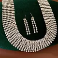 Elegant silver rhinestone jewelry set with wide choker necklace and linear drop earrings - Necklace and Earrings Set / Silver