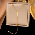 Elegant 18K gold plated stainless steel camellia rose Y-necklace for women jewelry - Camellia Tassel Style (H1190)