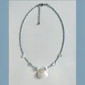 Elegant light blue beaded necklace with natural white shell pendant and small hearts - Double Layer Shell Heart Pendant / 46cm / Blue/White