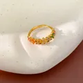 Macro detail of gold adjustable ring featuring vibrant multi-colored zircon flower patterns. - Flower Style (HR3556) / Gold-Multicolor
