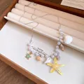 Summer theme starfish and seashell pearl necklace jewelry for beach vacation outfits - Yellow